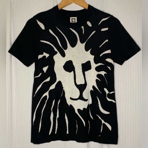 Anne Klein - Black And White Short Sleeve Crewneck Sweater With Lion Image - S - Picture 1 of 6